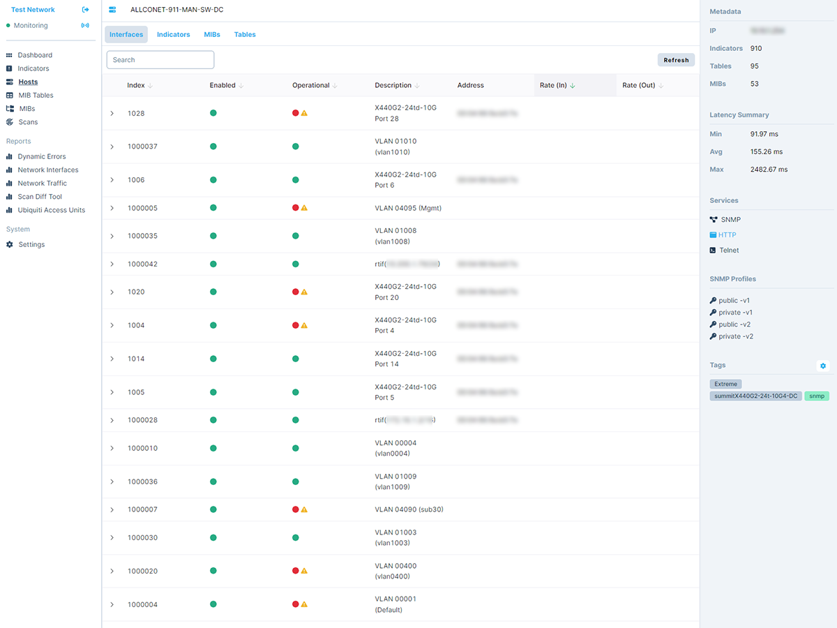 Host Interfaces screen shot