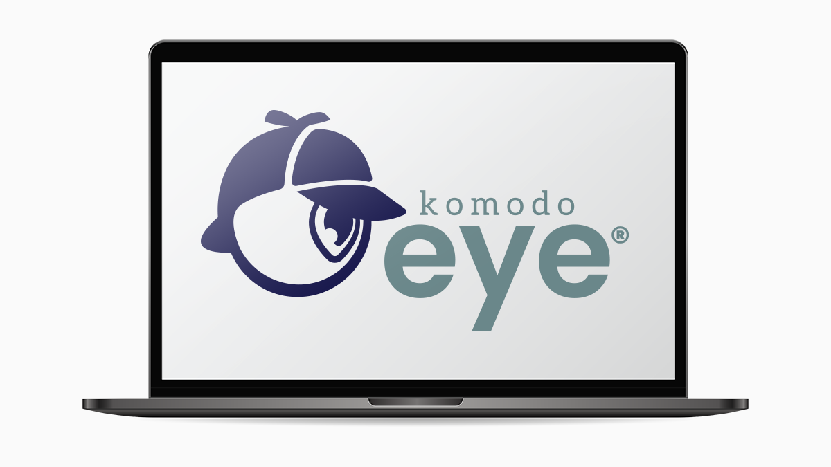 Komodo Eye logo displayed on laptop screen